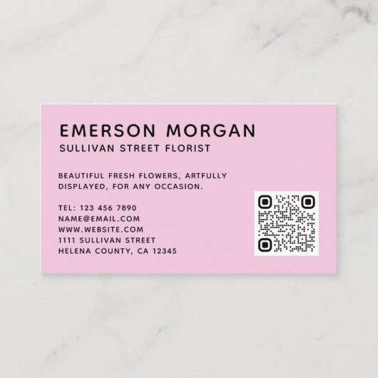Moderne roze bloemen QR Code Florist Visitekaartje (Achterkant)