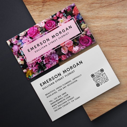 Moderne roze bloemen QR Code Florist Visitekaartje