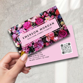 Moderne roze bloemen QR Code Florist Visitekaartje