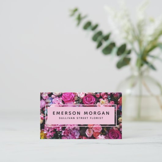 Moderne roze bloemen QR Code Florist Visitekaartje (Staand voorkant)