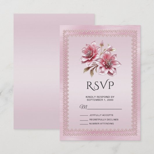 Moderne Roze Bloemen RSVP Kaart (Voorkant / Achterkant)