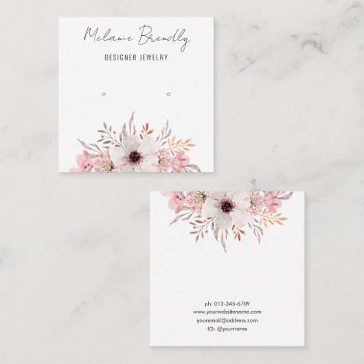 Moderne Roze Bloemen Sieraden Oorbel Display Vierkante Visitekaartje (Voorkant / Achterkant)