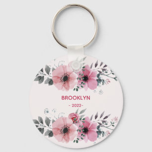 Moderne roze bloemen sleutelhanger