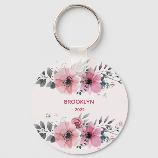 Moderne roze bloemen sleutelhanger (Voorkant)