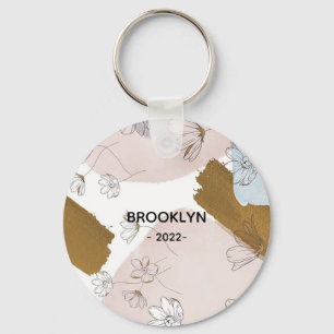 Moderne roze bloemen sleutelhanger