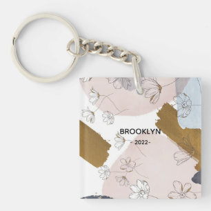 Moderne roze bloemen sleutelhanger