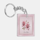Moderne Roze Bloemen Sleutelhanger (Voorkant Links)
