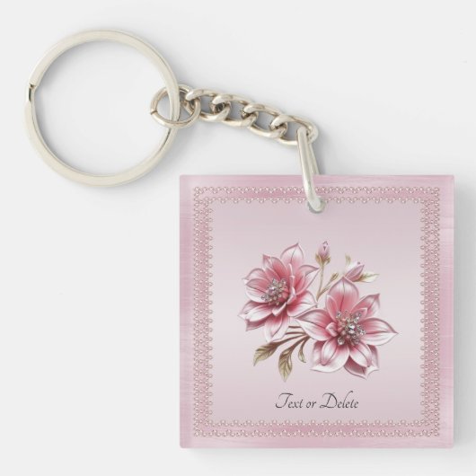 Moderne Roze Bloemen Sleutelhanger (Voorkant)