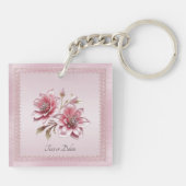 Moderne Roze Bloemen Sleutelhanger (Achterkant)
