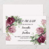Moderne roze bloemen sparen de Kaart van de Uitnod (Voorkant / Achterkant)