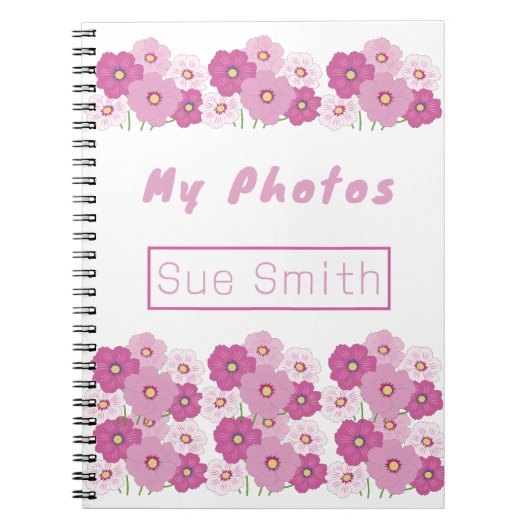 Moderne Roze Bloemen Spiraal Foto Notitieboek (Voorkant)