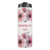 Moderne roze bloemen thermosbeker (Voorkant)