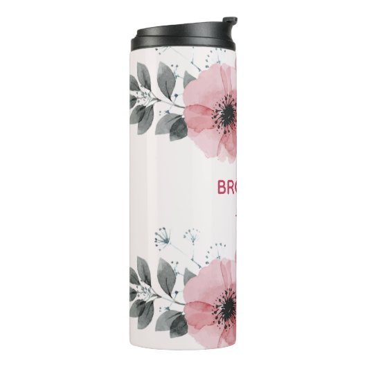 Moderne roze bloemen thermosbeker (Gedraaid links)