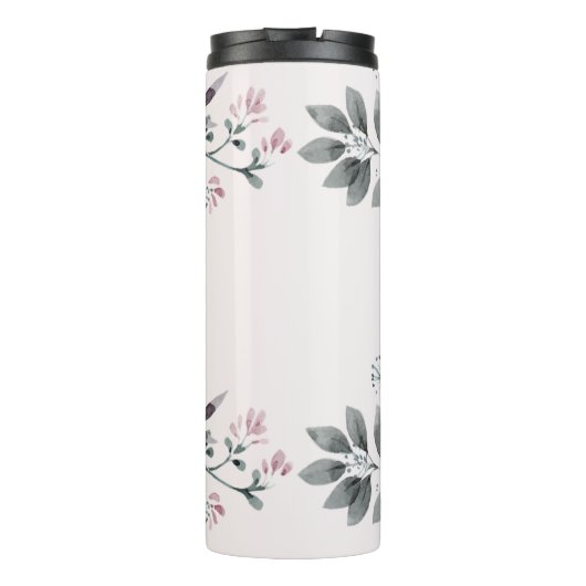 Moderne roze bloemen thermosbeker (Achterkant)