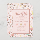 Moderne Roze Bloemen Verjaardag Uitnodiging (Voorkant / Achterkant)