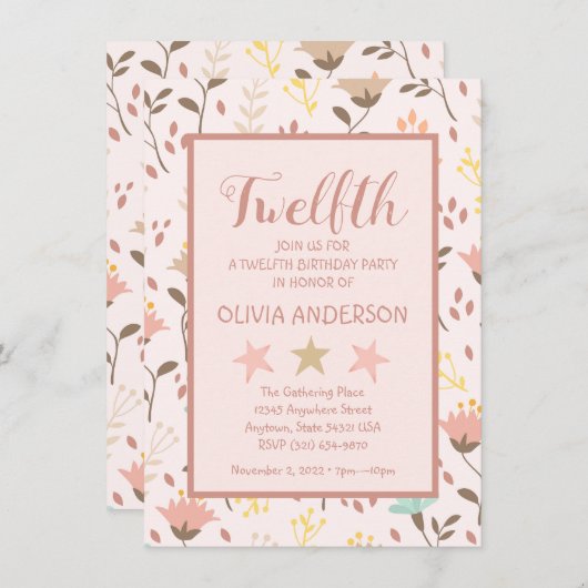 Moderne Roze Bloemen Verjaardag Uitnodiging (Voorkant / Achterkant)