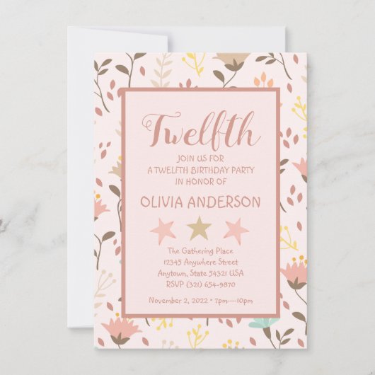 Moderne Roze Bloemen Verjaardag Uitnodiging (Voorkant)