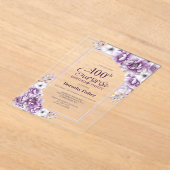 Moderne Roze Bloemen Verrassing 100ste Verjaardags Acryl Uitnodigingen (Laagn)