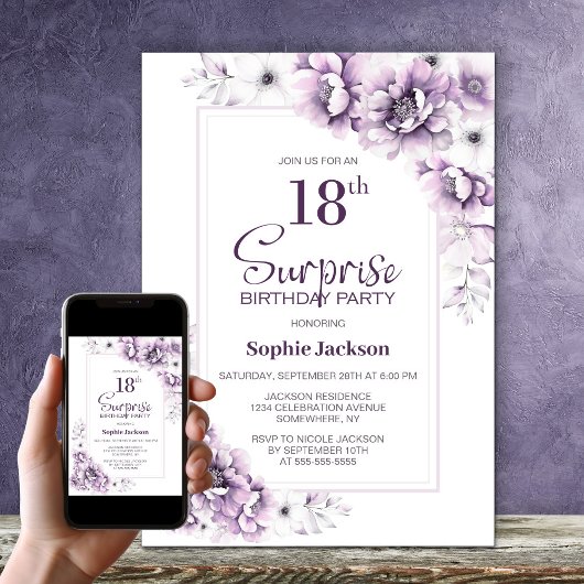 Moderne Roze Bloemen Verrassing 18e Verjaardagsfee Kaart