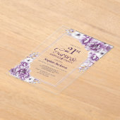 Moderne Roze Bloemen Verrassing 21ste Verjaardagsf Acryl Uitnodigingen (Laagn)