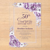 Moderne Roze Bloemen Verrassing 50ste Verjaardagsf Acryl Uitnodigingen (Voorkant)