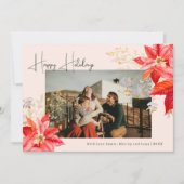 Moderne Roze Bloemen Vier Foto Happy Holiday Kaart (Voorkant)