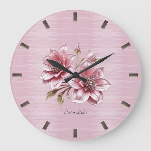 Moderne Roze Bloemen Wandklok (Voorkant)