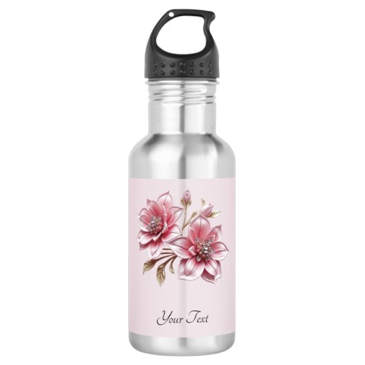 Moderne Roze Bloemen Waterfles (Voorkant)