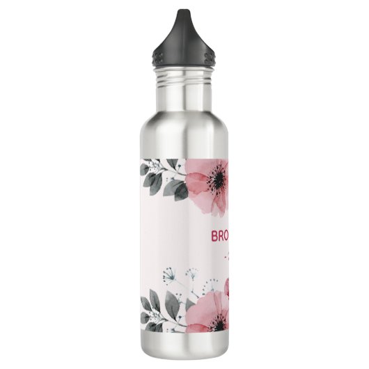 Moderne roze bloemen waterfles  (Links)