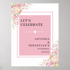 Moderne Roze Bloemen Welkom bruiloft Poster