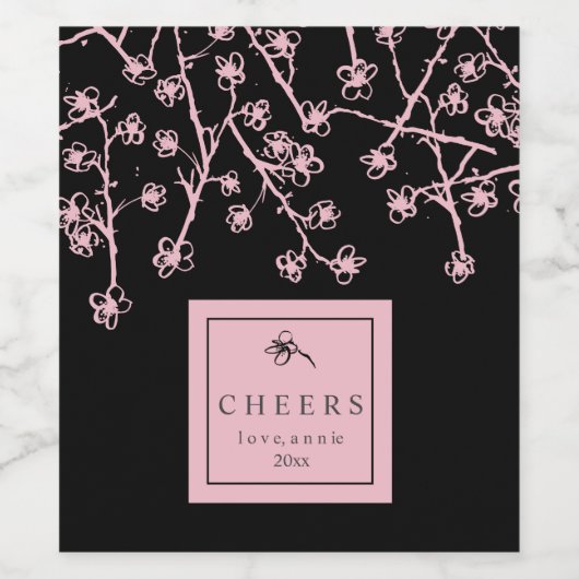 Moderne roze bloemen wijn etiket (Enkel label)