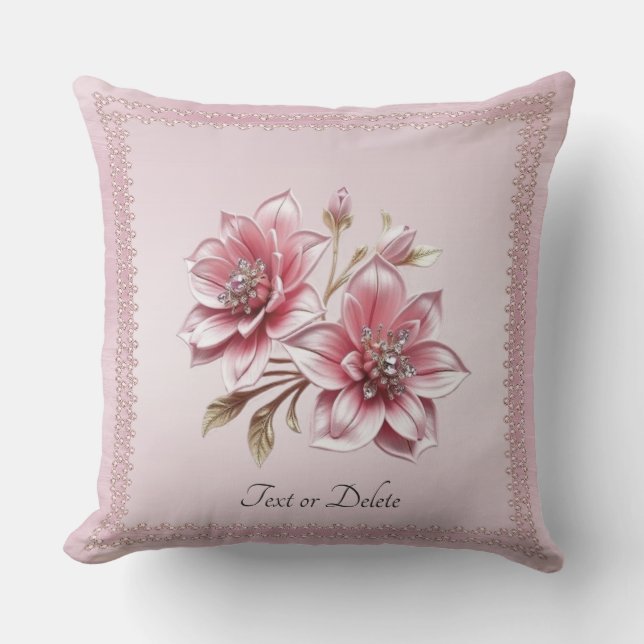 Moderne Roze Bloemen Worp Kussen (Voorkant)