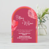 Moderne Roze Bloemen Zomer Huwelijk Boog Kaart (Staand voorkant)