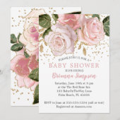 Moderne roze bloemenbaby meisje douche uitnodiging (Voorkant / Achterkant)