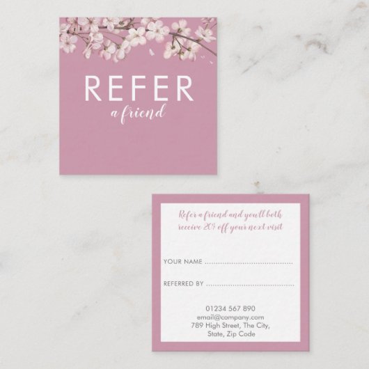 Moderne roze bloemenbloesem aanbevelingskaartje (Voorkant / Achterkant)