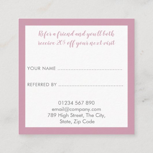 Moderne roze bloemenbloesem aanbevelingskaartje (Achterkant)