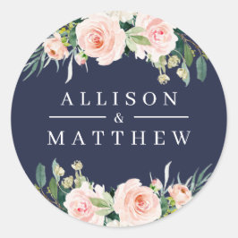 Moderne roze bloemenbruiloft sticker