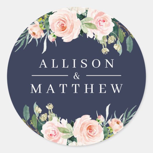 Moderne roze bloemenbruiloft sticker (Voorkant)