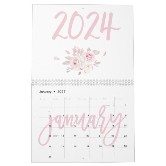 Moderne Roze Bloemencalender 2024 Kalender (Jan 2027)