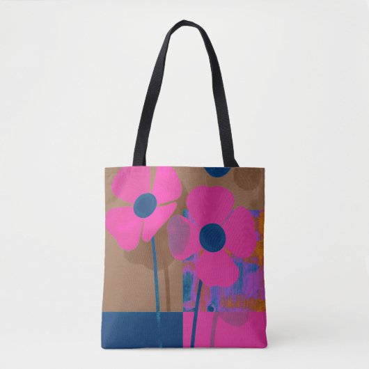 Moderne roze bloemendumentas / Minimaal vette bloe Tote Bag (Voorkant)
