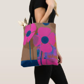Moderne roze bloemendumentas / Minimaal vette bloe Tote Bag (Dichtbij)