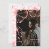 Moderne roze bloemenfoto Elegante bruiloft Save The Date (Voorkant)