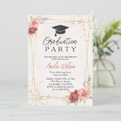 Moderne roze bloemenfoto Waterverf Afstuderen Kaart (Staand voorkant)