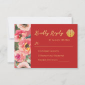 Moderne roze bloemengrens chinese bruiloft RSVP kaartje (Voorkant)