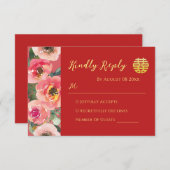 Moderne roze bloemengrens chinese bruiloft RSVP kaartje (Voorkant / Achterkant)