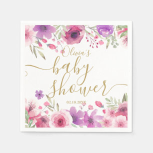 Moderne roze bloemengroen baby meisje douche servet