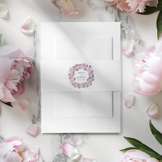 Moderne Roze Bloemenkrans Bruiloft Uitnodigingen Wikkel