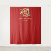 Moderne roze bloemenkrans chinese bruiloft achterg wandkleed (Voorkant)