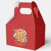 Moderne roze bloemenkrans chinese bruiloft bedankdoosjes (Voorkant)