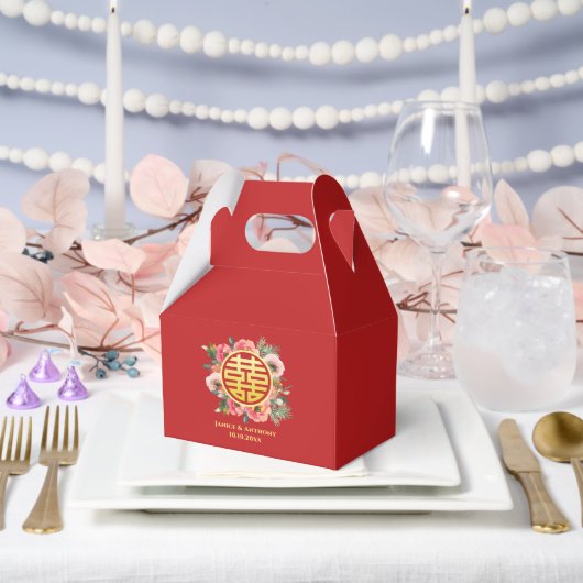 Moderne roze bloemenkrans chinese bruiloft bedankdoosjes (Huwelijk)